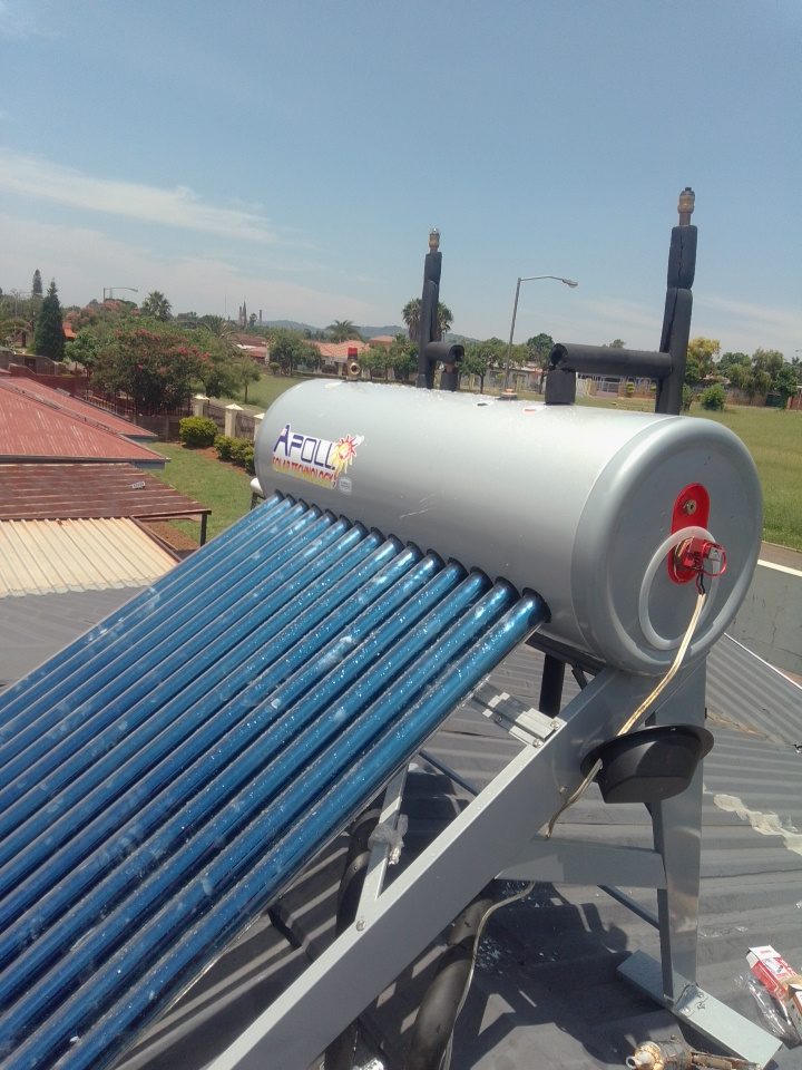Solar geyser with evacuated tube collectors installed on a roof